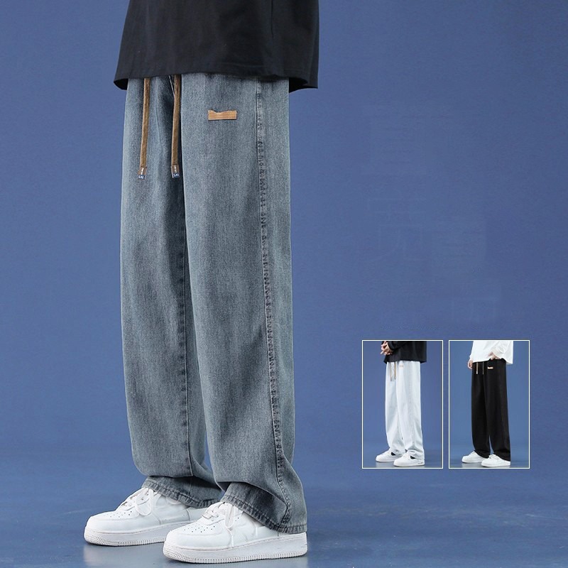 Men'S Shoes With Jeans - กางเกงยีนส์ขาบานบางสำหรับผู้ชาย, กางเกงยีนส์ขายาวผ้าไลโอเซลล์ผ้านุ่มใส่สบายยืดหยุ่นมีเชือกผูกเอว S-3XL