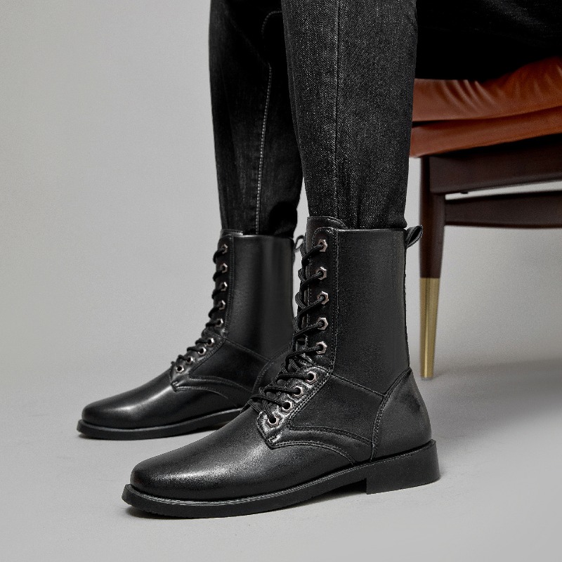 Men'S Shoes For Work - รองเท้าบูทหนังหุ้มข้อสูง รองเท้าบูททางยุทธวิธีกลางแจ้ง รองเท้าบูทนิรภัยสำหรับผู้ชาย สีดำ กันลื่น รองเท้าเดินป่า
