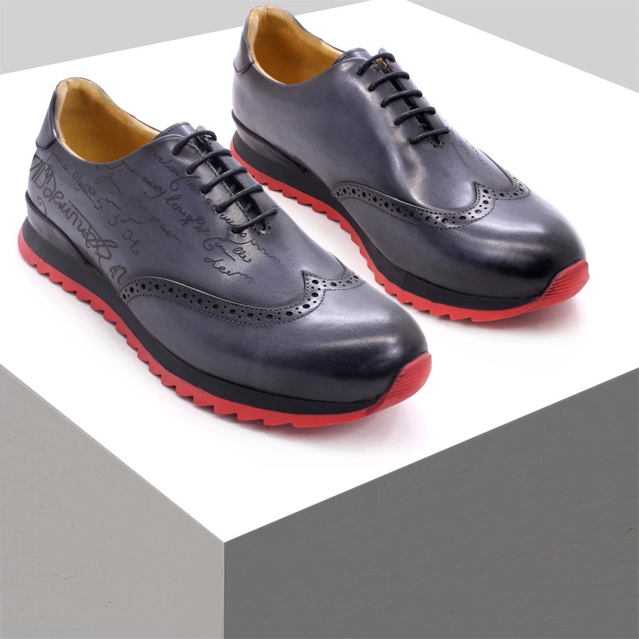 Oxford Brogue Leather - รองเท้าผ้าใบอ็อกซ์ฟอร์ดผู้ชาย ดีไซน์หรูหรา หนังวัวแท้ แบบผูกเชือก สไตล์ Brogue