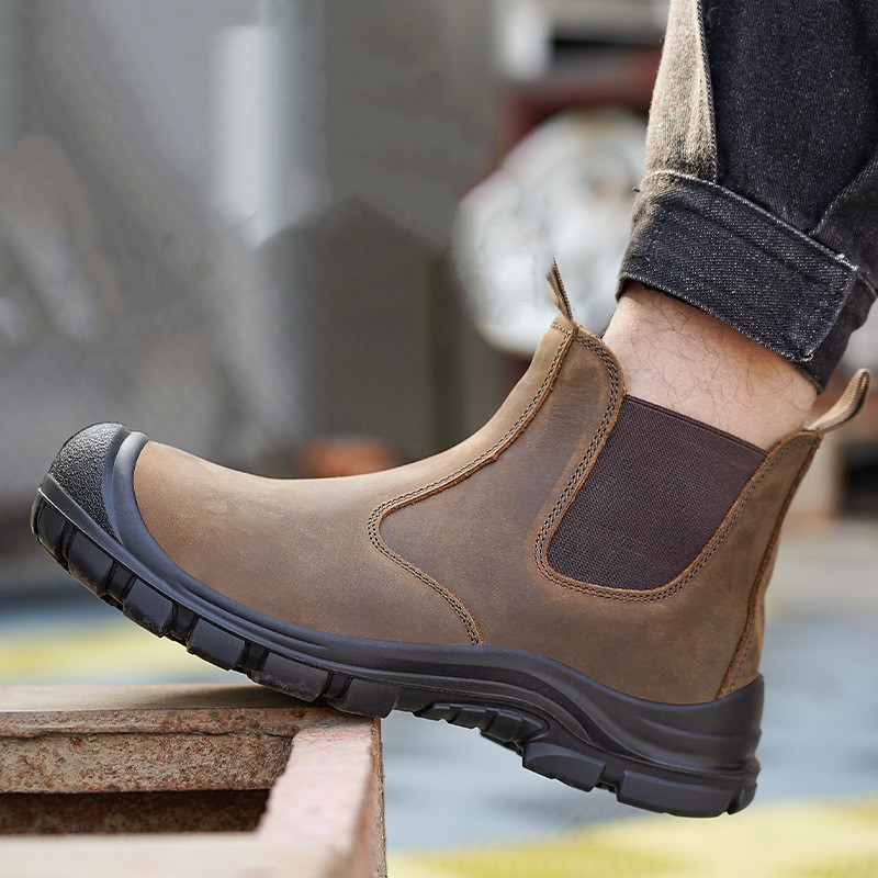 Men'S Shoes For Work - ผู้ชายขนาดใหญ่แฟชั่น Steel Toe ครอบคลุมรองเท้าทํางานหนังวัวความปลอดภัยรองเท้าสีดําสีน้ําตาล WORKER เชลซี
