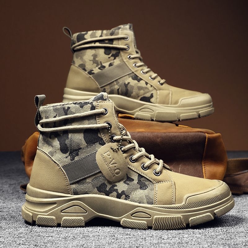 Men'S Shoes For Work - รองเท้าบูททรงสูงสำหรับผู้ชายฤดูใบไม้ร่วงลายพรางทะเลทรายรองเท้าลำลองแบบแบนรองเท้าบูทผู้ชายระบายอากาศได้ดีไม่ลื่นรองเท้าทำงานสำหรับชายซาปาติญ่า ฮอมเบอร์