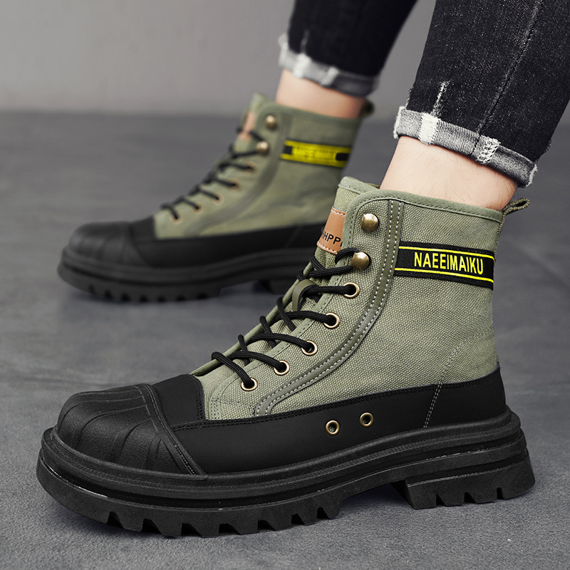 Men'S Shoes For Work - รองเท้าบูทผ้าใบผู้ชายแฟชั่นทรงสูง รองเท้าลำลองใส่สบาย ระบายอากาศได้ดี รองเท้าทำงานสำหรับผู้ชาย รองเท้าบูทข้อเท้าดีไซน์หรูหรา รองเท้าผู้ชาย