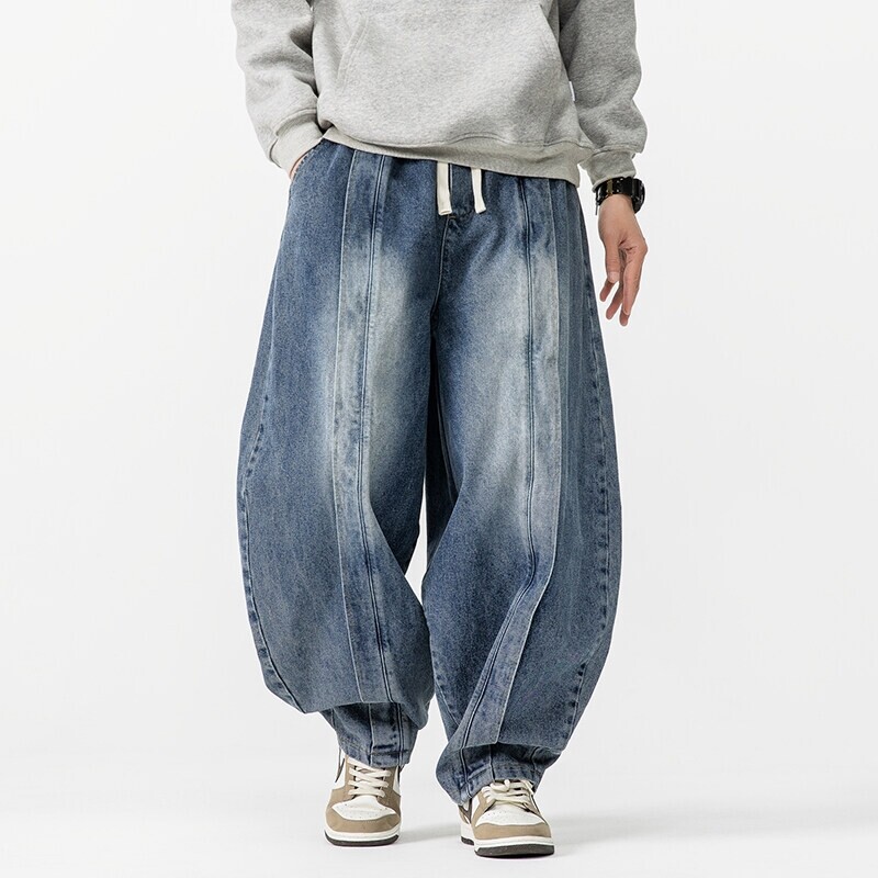 Men'S Shoes With Jeans - 2025 ใหม่VINTAGE HaremกางเกงหลวมHip Hop DENIMกางเกงขากว้างMensตรงขนาดใหญ่แฟชั่นกางเกงยีนส์Elasticเอวกางเกง