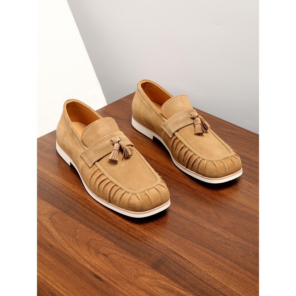 Men'S Shoes Drivers - รองเท้าโลฟเฟอร์หนังแท้ประดับพู่ห้อย หนังกลับ หัวเหลี่ยม สำหรับผู้ชาย ระบายอากาศได้ดี สวมใส่สบายๆ