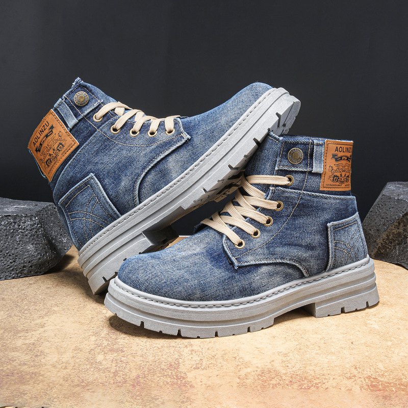 รองเท้าบูทเดนิมสไตล์เรโทรสำหรั - Men'S Shoes For Work บทวิจารณ์และราคา