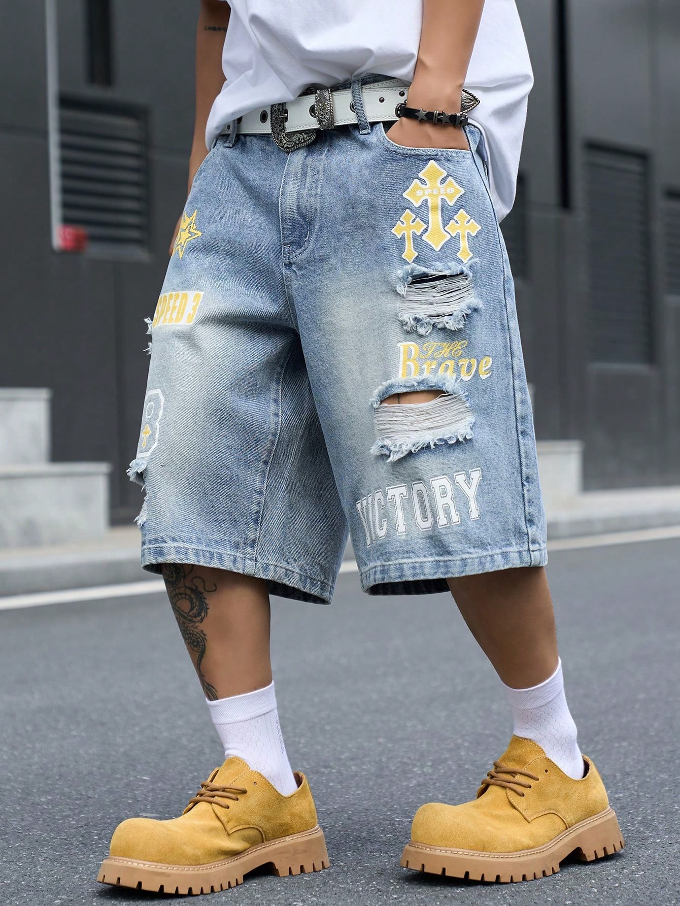 กางเกงยีนส์ขาสั้นทรงหลวมสำหรับ - Men'S Shoes With Jeans บทวิจารณ์และราคา